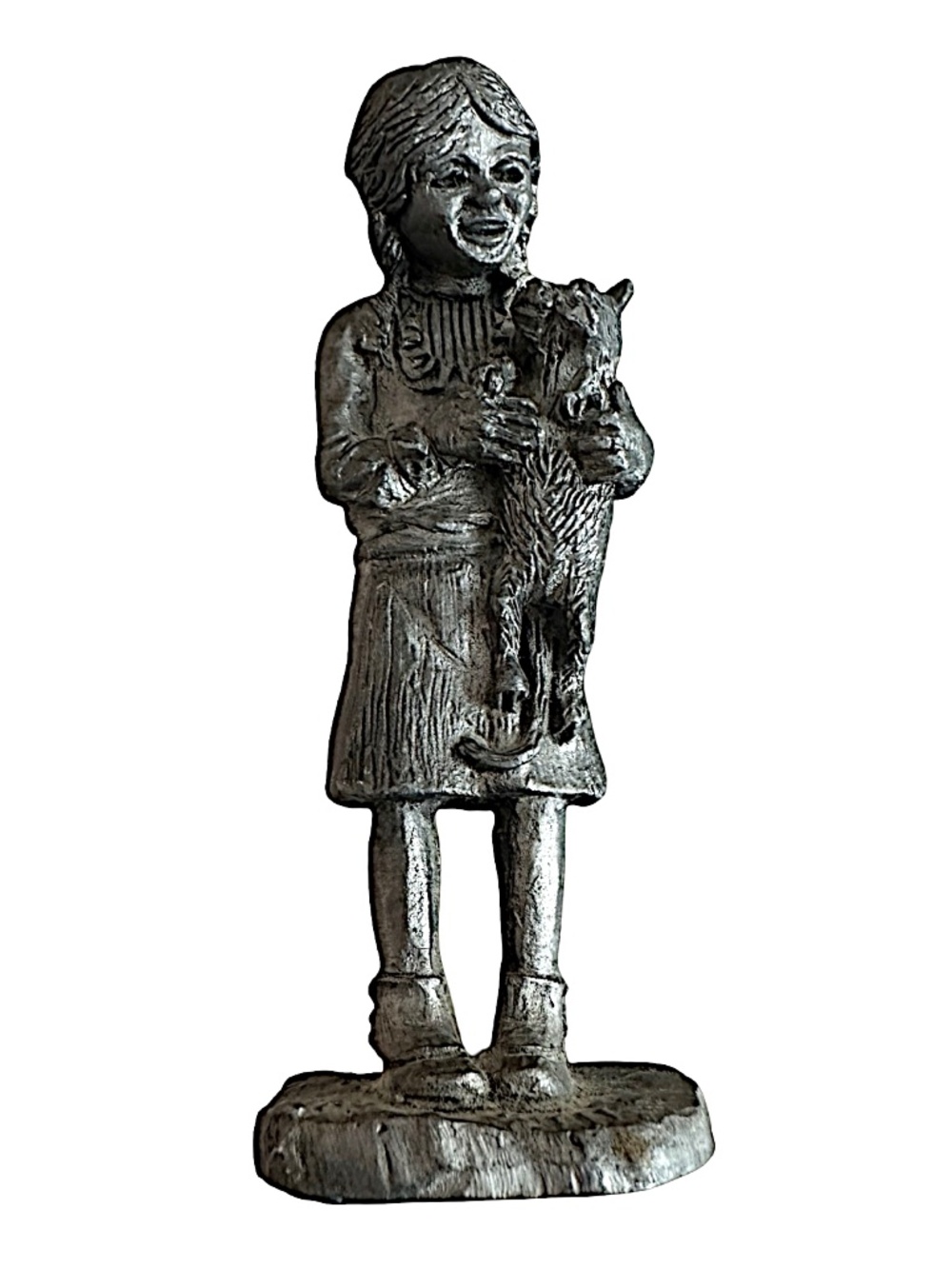 Michael Ricker Signed Pewter Figurine Girl With Cat Statue Art 4" Vintage